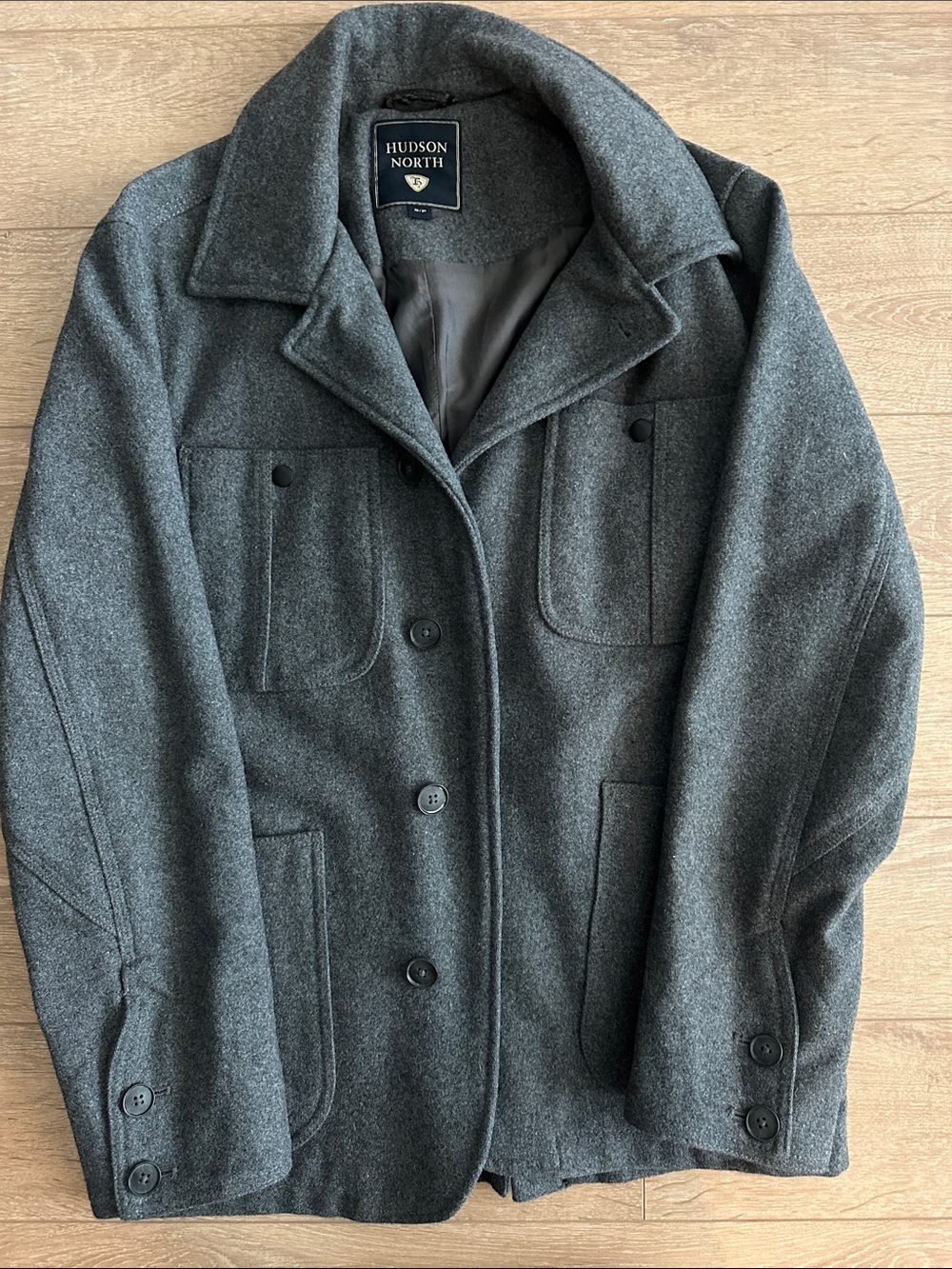 Hudson North Men's Charcoal Wool Pea Coat - Picture 1 of 2